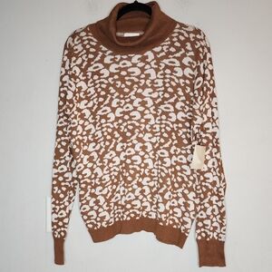 NWT Nordstrom 14th & Union Brown Leopard Turtleneck Sweater Womens Size XL